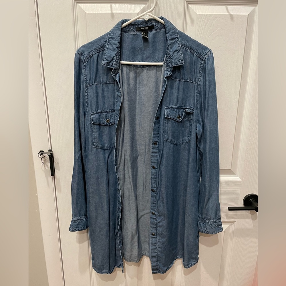 Long oversized denim button down